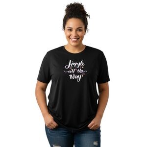 Holiday Time Women’s Black Jingle All the Way Short Sleeve T Shirt
